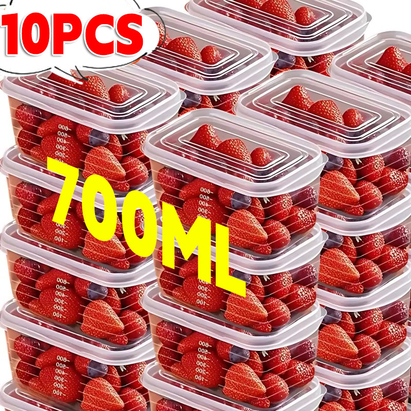 10ชิ้นกล่องเก็บของในครัวสําหรับอาหาร/ผลไม้/ผัก-ภาชนะบรรจุอาหารพลาสติกใส-อาหารสด คมชัดยิ่งขึ้น กล่องที่มีการออกแบบที่วางซ้อนกันได้