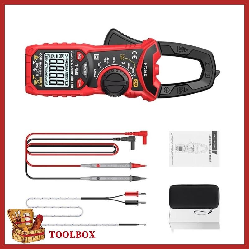 TOOLBOX HT206D เครื่องมือแคลมป์มิเตอร์มัลติฟังก์ชั่นแบบพกพาสําหรับความต้านทานแรงดันไฟฟ้าปัจจุบัน