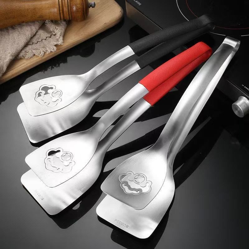 加厚不锈钢厨房多功能煎铲牛排烤肉面包夹家用防烫煎铲Thickened stainless steel kitchen multifunctional frying shovel steak grill