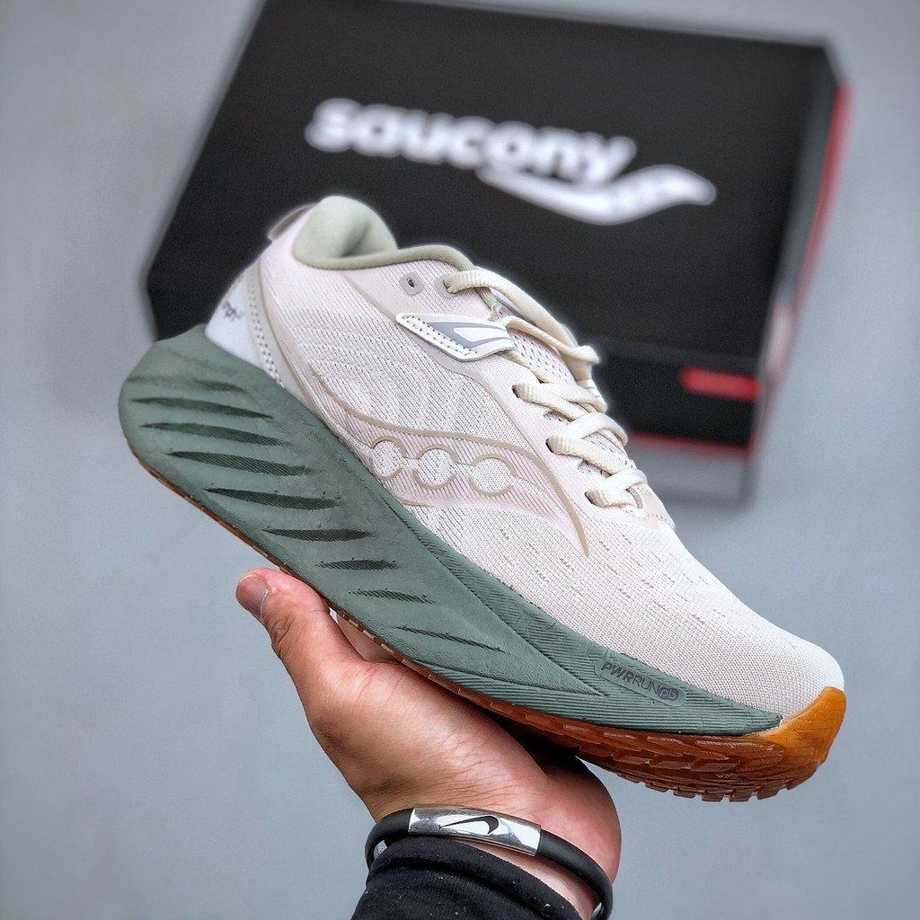 Saucony Triumph 22 Marathon Racing รองเท้ากีฬาน้ําหนักเบาสําหรับผู้ชายสีเทาอ่อนสีเขียว