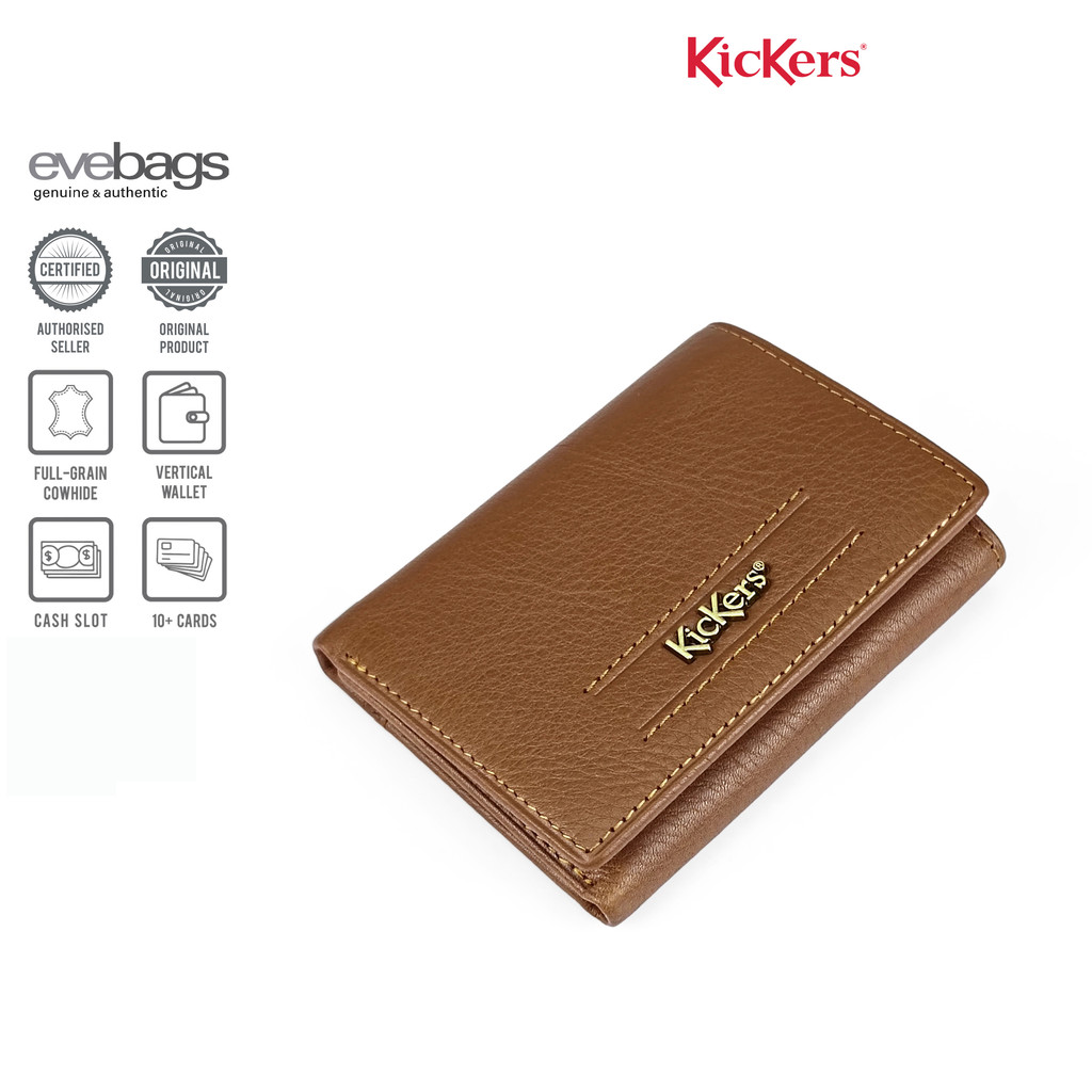 KICKERS Full Grain Cowhide Tri-Fold Mini Vertical Wallet with ID Window Phone Bin KK00-KDYGTF53516
