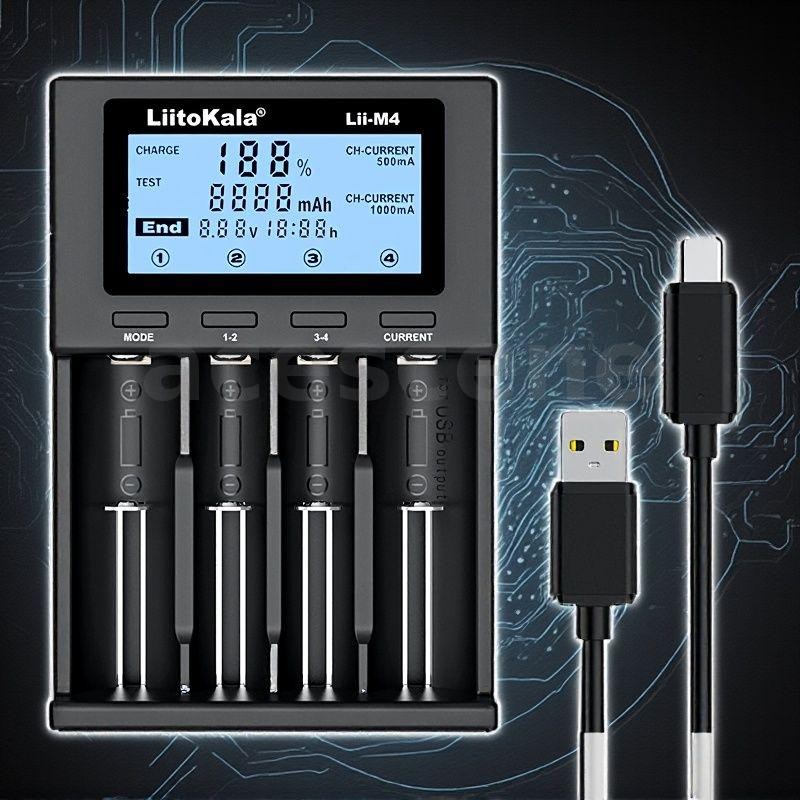 LiitoKala Lii-M4 Universal LCD Battery Charger สําหรับ 26650 18650 21700 AA AAA แบตเตอรี่ 4 ช่อง USB