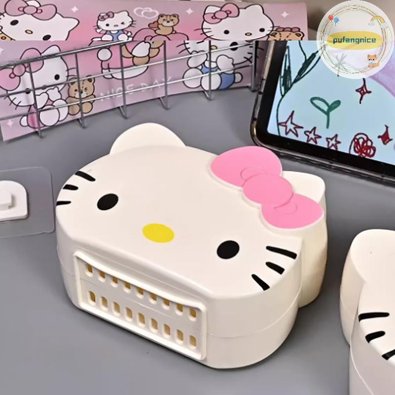 Pufangnice Sanrio Hello Kitty แปรงสีฟันชั้นเก็บการ์ตูนอะนิเมะน่ารักห้องน้ํากล่องเก็บความจุขนาดใหญ่สาวและเด็กของขวัญวันหยุด TH