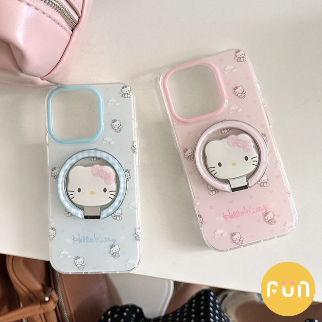 น่ารัก Clouds Hello Kitty ที่วางแม่เหล็กแบบพับได้ขาตั้งโทรศัพท์มือถือสําหรับ iPhone 17 16 15 14 13 Pro Max 17Promax ป้องกันฝุ่น IMD Hard PC ปลอกมือถือ - รูปที่ 7