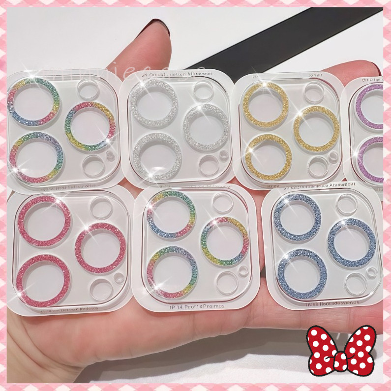 ✨✨ผงแฟลช ฟิล์มเลนส์ ป้องกันการตก ความสวยงาม หรูหรา film lens for iPhone11 12 13 14 15 16 PRO MAX 14 15 16 PLUS 11 12MINI