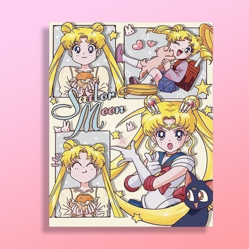 LN1 ที่กําหนดเองเซเลอร์มูนภาพสีน้ํามันดิจิตอลทําเองบรรจุมือสีการ์ตูนอะนิเมะบีบอัดรักษาอะคริลิภาพวาดต