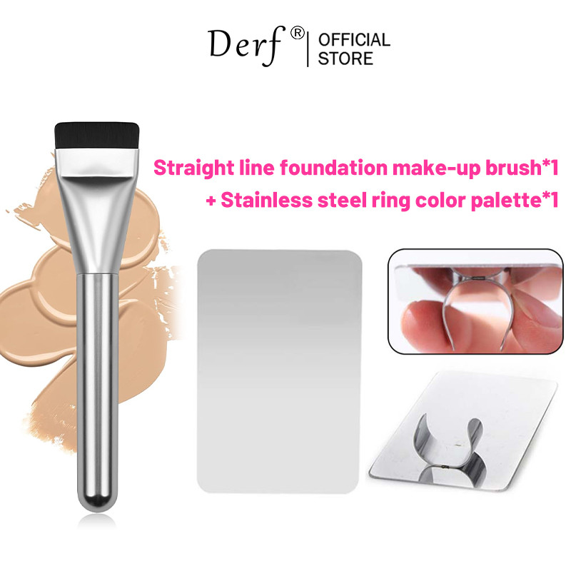 2 ชิ้น/เซ็ตตรง Foundation Make-up Brush แหวนสแตนเลสสี Palette เครื่องมือแต่งหน้า