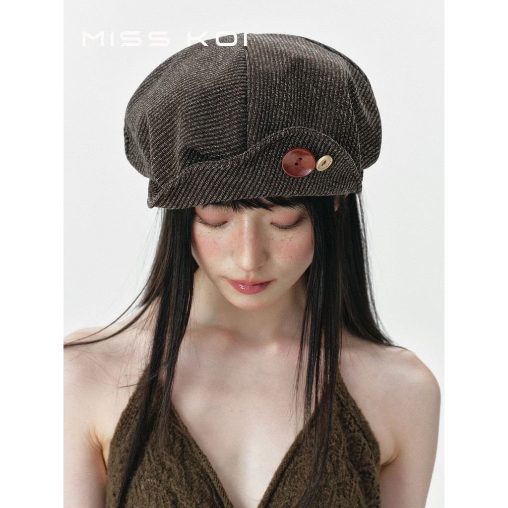 MISSKOI Retro ลายปุ่มจิตรกรหมวกหญิงฤดูใบไม้ผลิฤดูใบไม้ร่วงเกาหลีรุ่นญี่ปุ่น All-Match Beret Face-Face ขนาดเล็ก Newsboy หมวก ins - รูปที่ 4