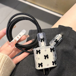 🚚COD🚚【มาใหม่ 1ชุด 5ชิ้น】For iPhone 18W/20W ชุดแต่งสายชาร์จลายการ์ตูน เคสหัวชาร์จ ชุดถนอมสายชาร์จการ์ตูนน่ารักๆ