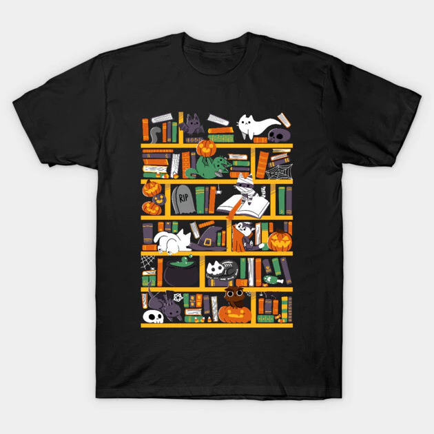 เสื้อยืด Vintage Halloween Library Cotton 100%