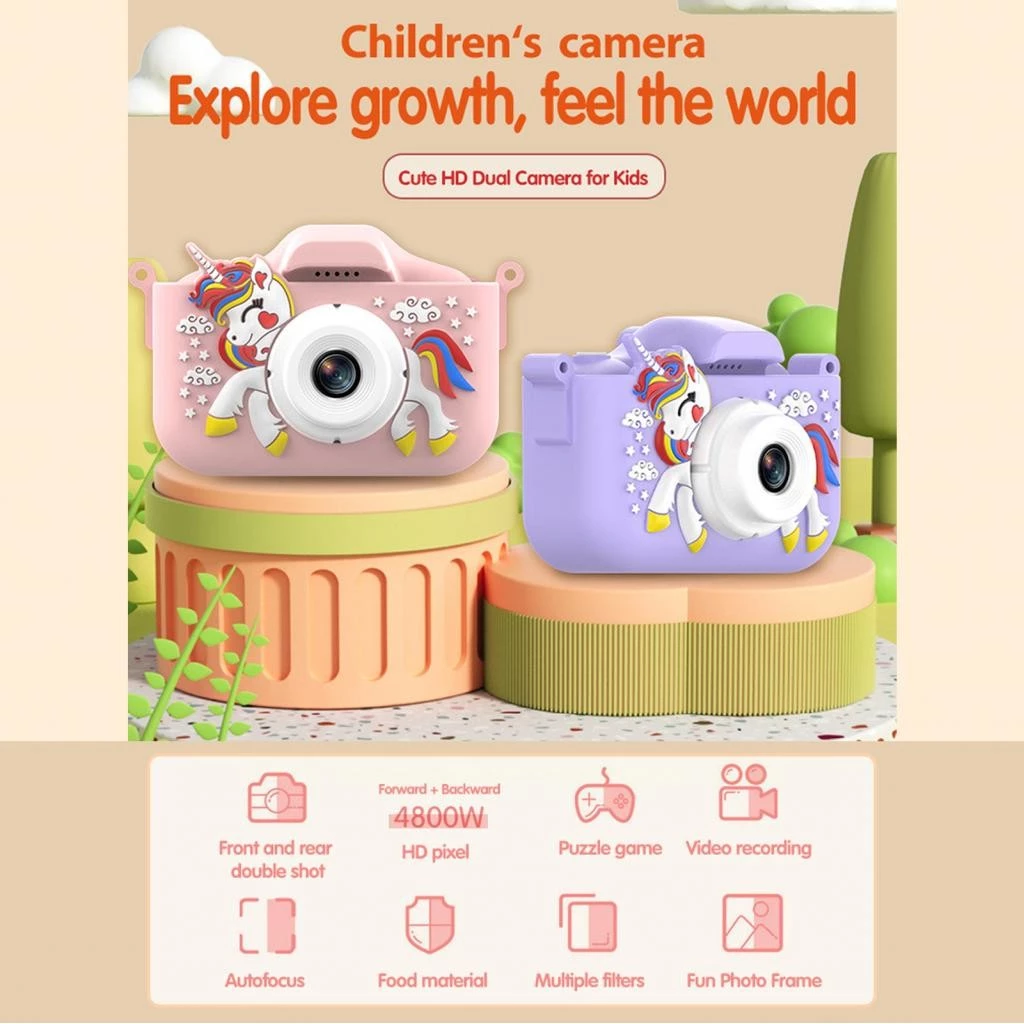 กล้องถ่ายรูปดิจิตอลเด็ก 48MP HD 1080p หน้าจอ 2.0 นิ้ว เลนส์คู่พร้อมการ์ด 32GB