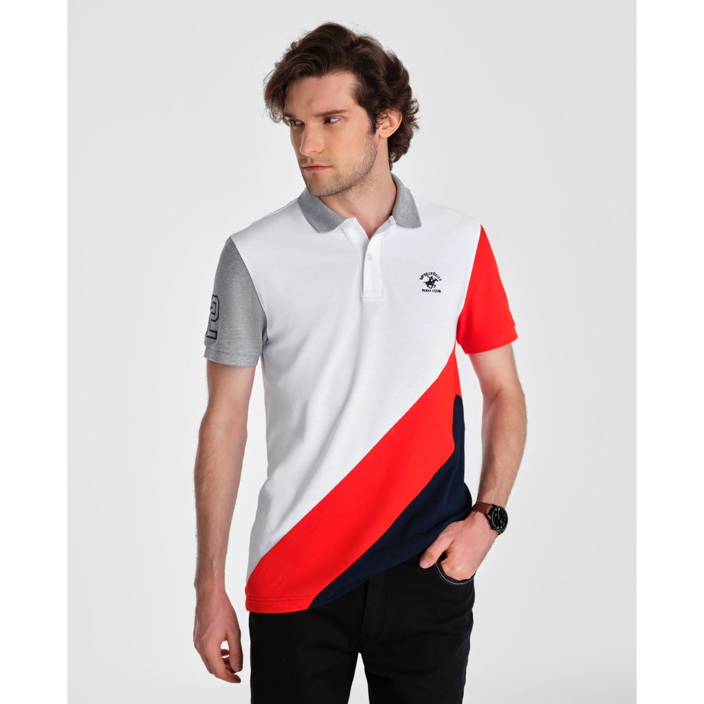 BEVERLY HILLS POLO CLUB - เสื้อโปโลผู้ชายคอปกแขนสั้นแฟชั่น PMRSS23TL047-WTM