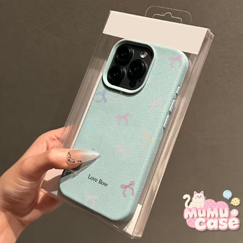 เคสไอโฟน11 น่ารักสีสันสดใสเนื้อหนังโบว์นุ่ม สำหรับ IPhone 11 15 16 13 14 12 Pro Max X XS Max 7Plus XR 16 14 8 7 15 Plus