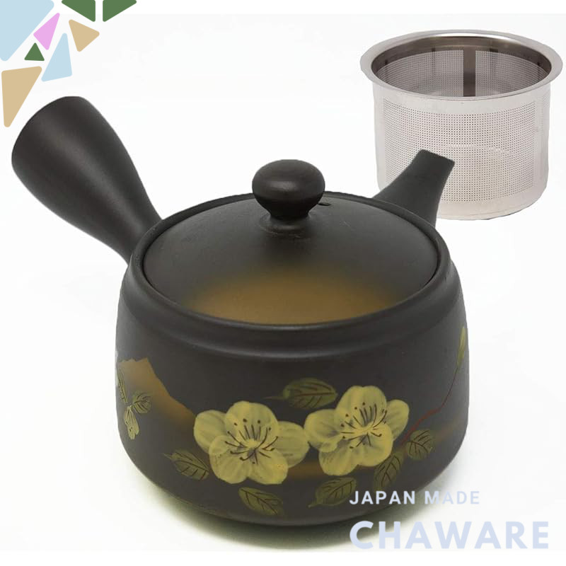 【made in japan】
Japanese Kyusu Teapot, Tokoname Pottery, 300ml, Easy-Clean Filter, Hand-Painted Saku