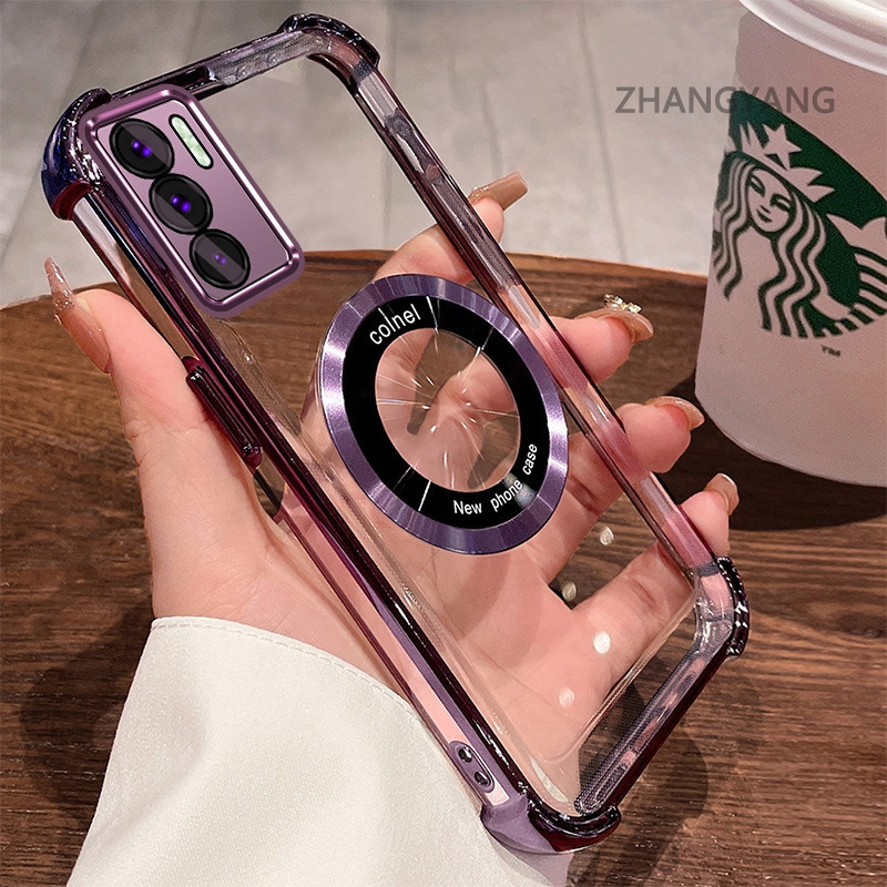 สําหรับ OPPO RENO 12 5G RENO 12 Pro 5G กันกระแทกไฟฟ้าโปร่งใสความละเอียดสูงเคสโทรศัพท์ความงามแม่เหล็กดูดออกแบบซิลิโคน TPU นุ่ม