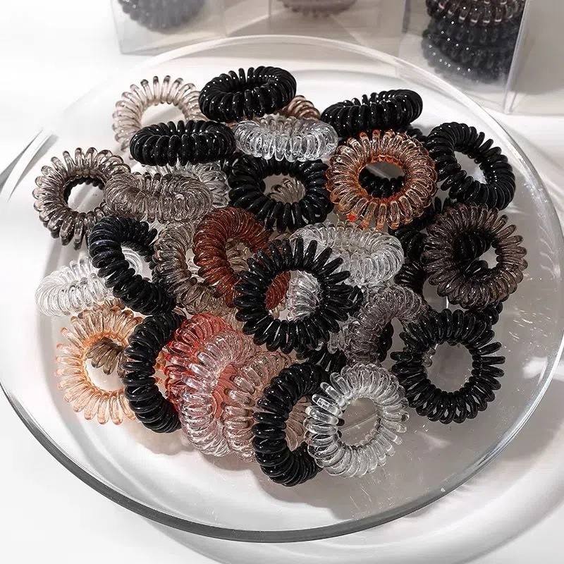 กล่อง 9 ชิ้นชุดสายโทรศัพท์ Scrunchie แฟชั่นเกาหลีสีความยืดหยุ่นสูงราคาไม่แพง Hair Tie