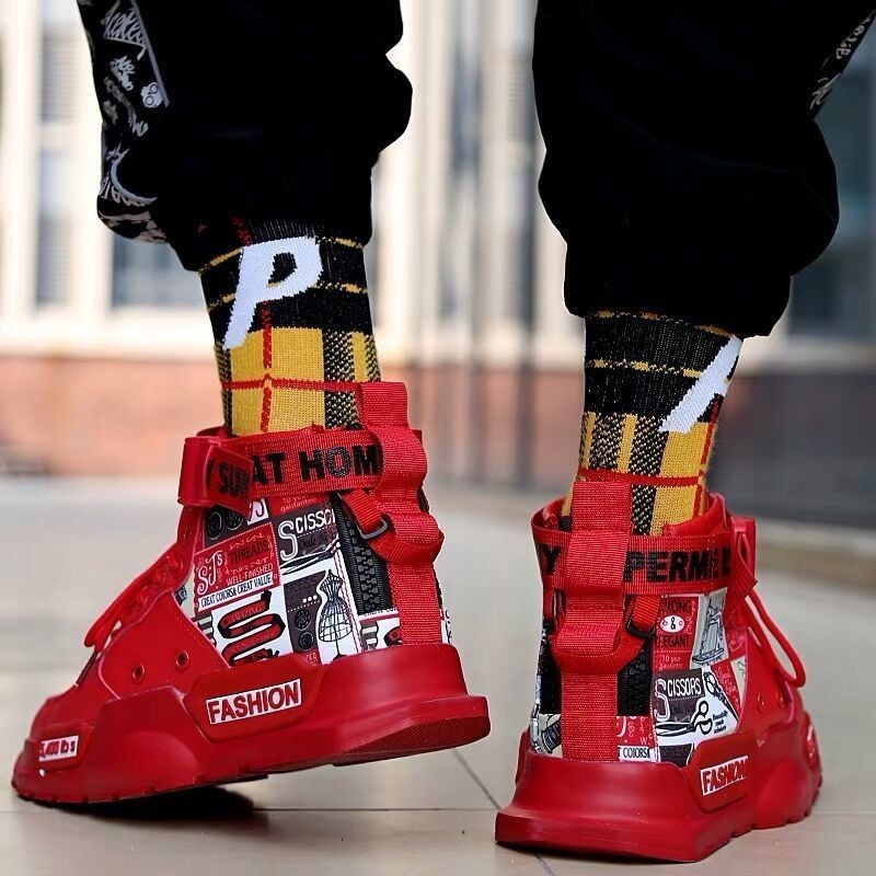 A aj Mens Shoes Spring All-Match Mandarin Duck Shoes Air Force No. 1 Casual Inner Heightening เวอร์ชั่นเกาหลีรองเท้าผ้าใบกีฬาคุณภาพสูงอินเทรนด์ [คลังสินค้าพร้อม