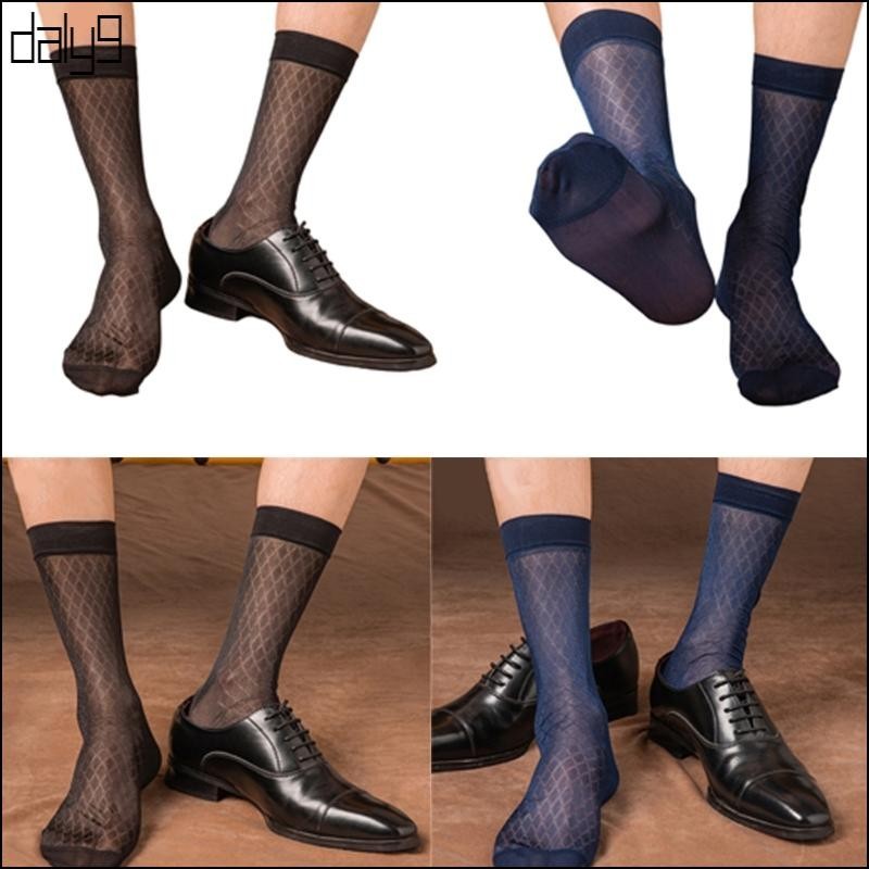 Dal Sophisticated Sheer Mens ธุรกิจชุดถุงเท้าไนลอนดูผ่านรูปแบบเพชรถุงน่องบางสําหรับอย่างเป็นทางการ Outfi
