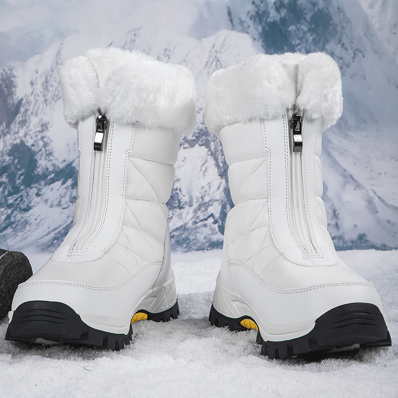 การประกันคุณภาพ Hokkaido Ski Boots Winter Fleece High-Top Snow Boots Outdoor Anti-Slip Womens Shoes Fleece-Fleece Casual Shoes Fashion Cotton Shoes Waterproof Fleece-Fleece-F