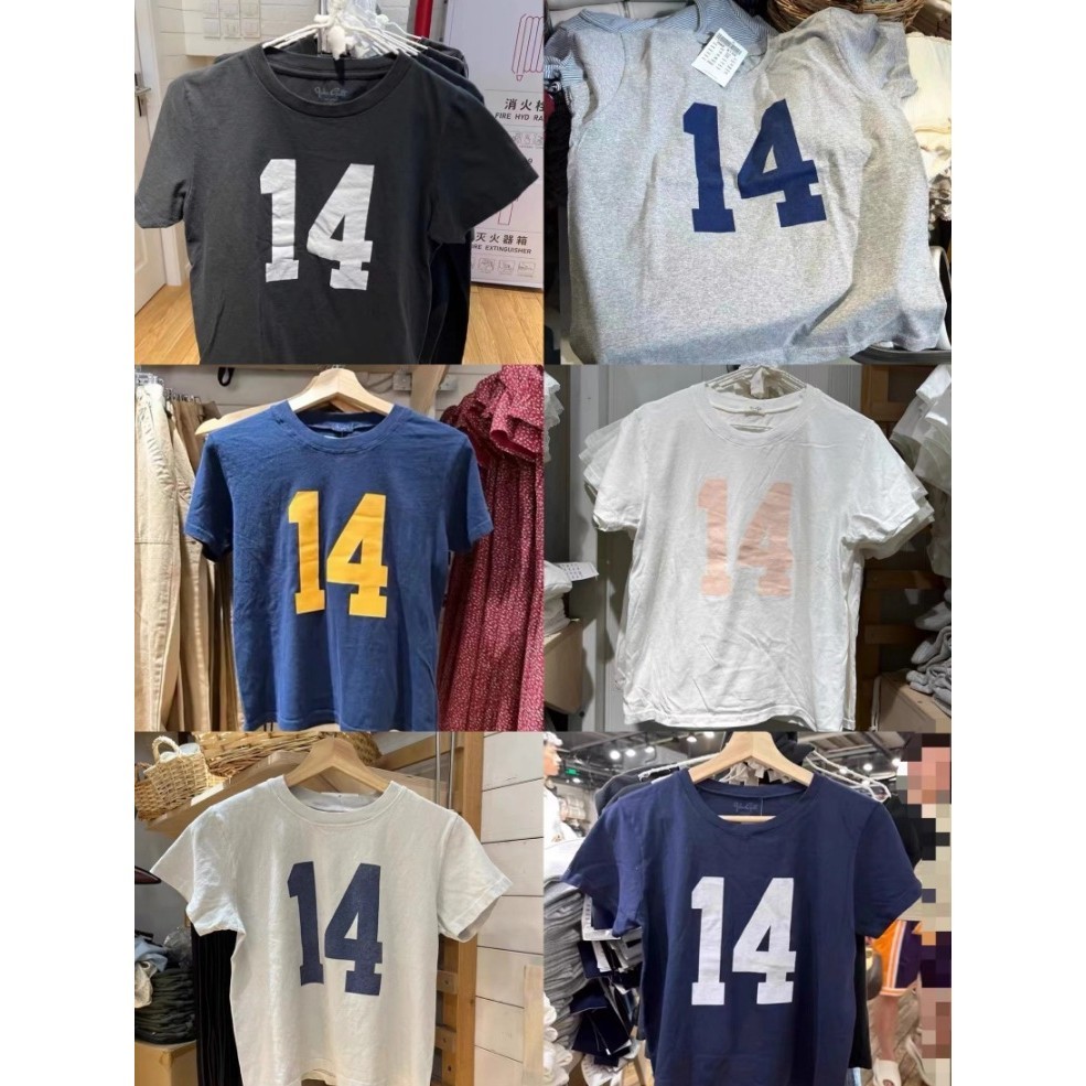Bm สไตล์ 14 พิมพ์รอบคอแขนสั้นผู้หญิง Top เอวสูง Casual All-Match สั้นเสื้อยืดคอลเลกชัน DB6I