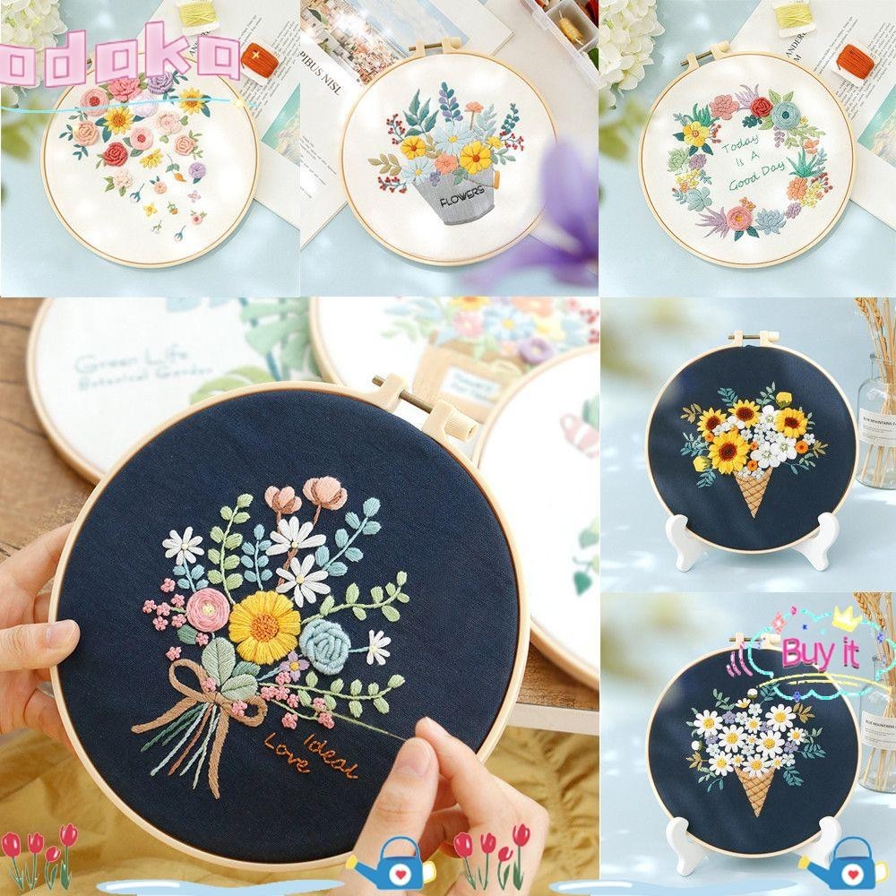 Odaka ชุดเริ่มต้นเย็บปักถักร้อย หลายสี แฟชั่น ดอกไม้ พืช รูปแบบ ตกแต่งบ้าน งานฝีมือ ภาพวาด เย็บปักถักร้อย