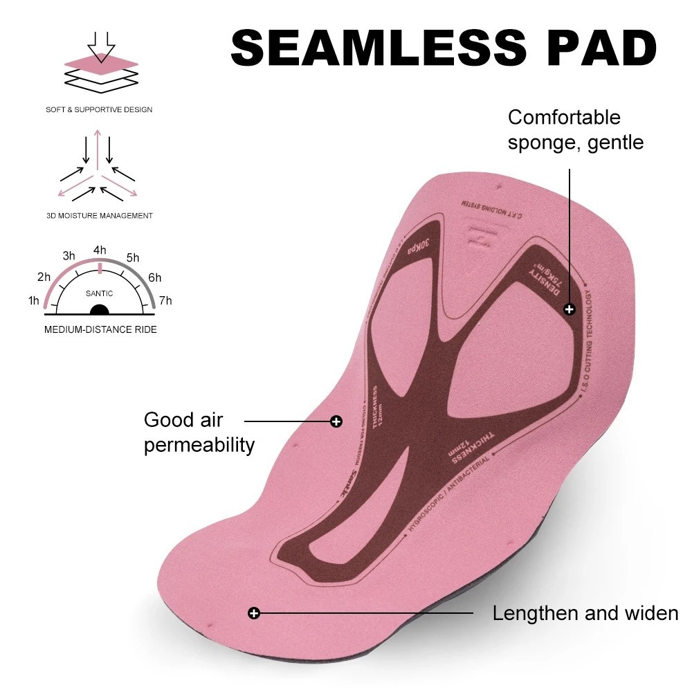 Powerband Santic ผู้หญิงขี่จักรยานกางเกงขาสั้นเอี๊ยม 5 ชั่วโมงทางไกล 4D เบาะ Breathable จักรยานจักรยานสั้นกางเกง - รูปที่ 6