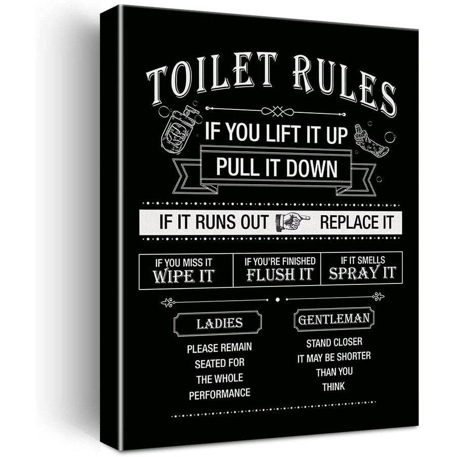 1 Piece Poster Funny Toilet Rules Rules Sign Canvas Wall Art Bathroom Rules Bathroom Wall Prints
