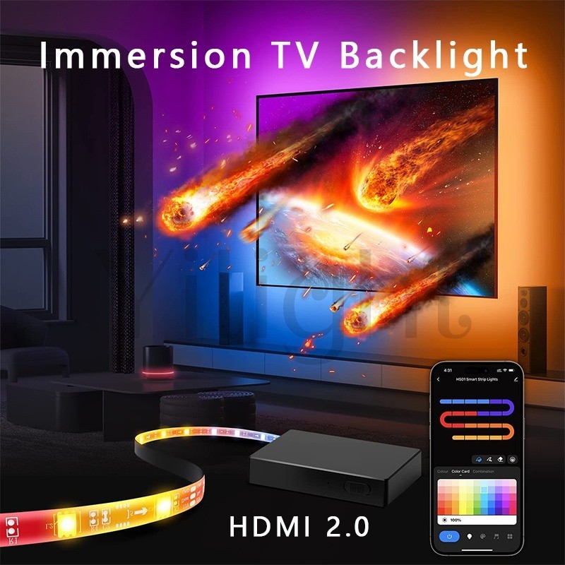 Immersion TV Backlight Strip พร ้ อมกล ่ องซิงค ์ HDMI2.0, RGBIC ไฟ LED ซิงค ์ กับ TV, เข ้ ากันได ้ กับ Alexa และ Google Assistant
