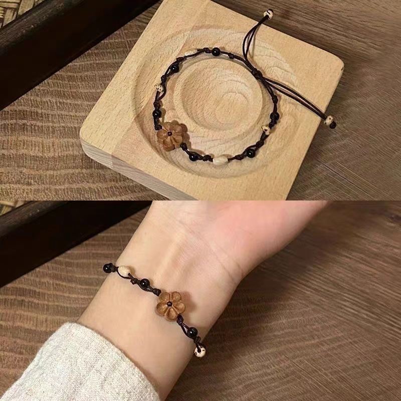 ใหม่จีนสร้อยข้อมือดอกไม้มะฮอกกานีปรับถักดอกไม้ขนาดเล็กผู้หญิงสร้อยข้อมือ