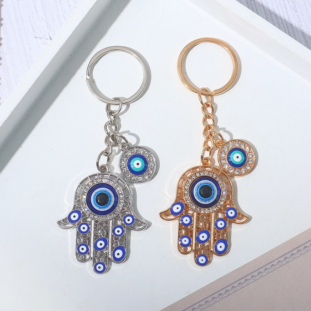 ประณีต Bling Hollow Blue ตุรกี Evil Eye พวงกุญแจ Lucky Fatima มือ Key แหวนสําหรับผู้หญิงผู้ชายพวงกุญแจรถกระเป๋าเป้สะพายหลังจี้ของขวัญ