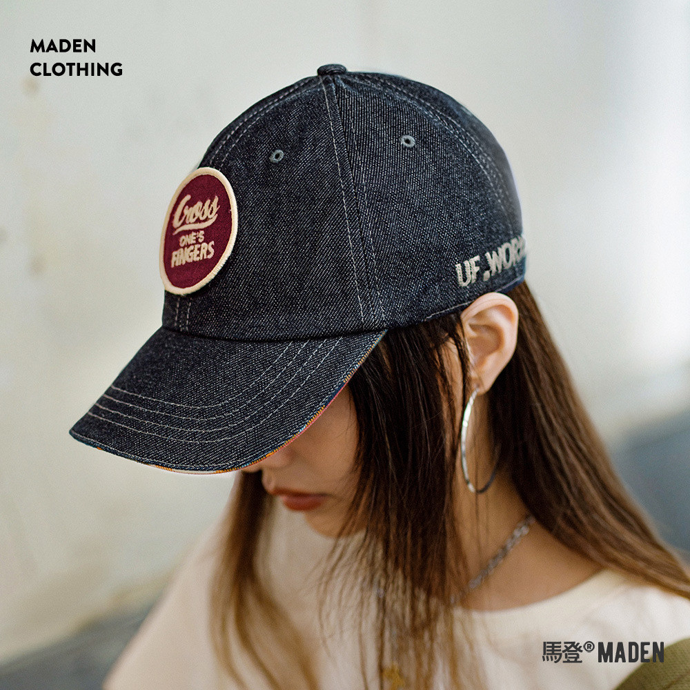โมเดิร์นอเมริกัน Velcro Denim Denim หมวกเบสบอล Badge Letter Peaked หมวกโดม Sun หมวกฤดูร้อนผู้หญิง