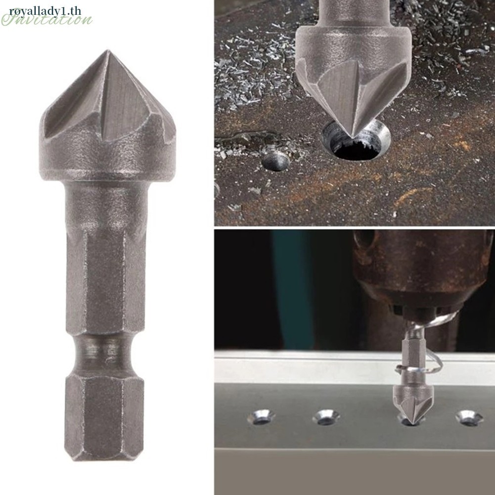 [ในสต็อก] 1 ชิ้น Hex Shank 5 ขลุ่ยเครื่องมือลบมุมงานไม้ที่เปิดรู Countersink เจาะ