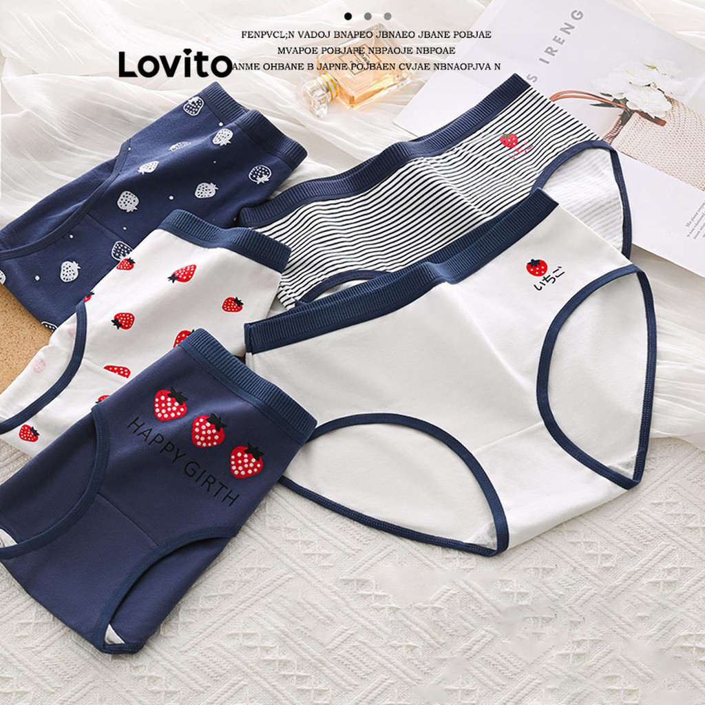 Lovito กางเกงชั้นในผู้หญิง ลายการ์ตูน สไตล์ลำลอง LNE52270