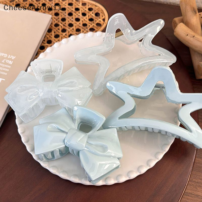 CHE ครีมหวาน Blue Bow Five-Pointed Star เรขาคณิตผม Claw สําหรับผู้หญิง Elegant Bowknot Crab Barrettes อุปกรณ์เสริมผม TH