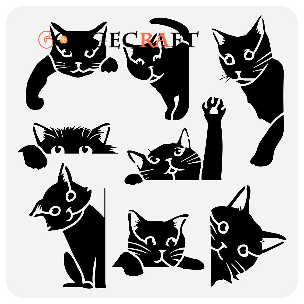 1 ชิ้น PET Hollow Out ภาพวาดลายฉลุสําหรับ DIY สมุดภาพอัลบั้มรูปรูปแมว 30x30 ซม.
