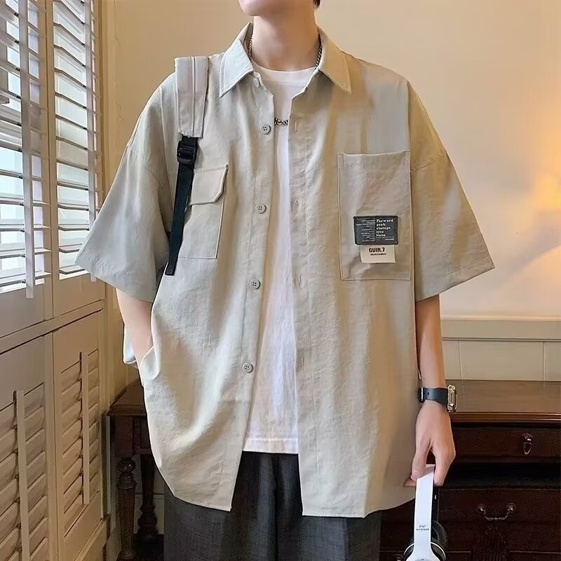 ฤดูร้อนบางหลวม High Street Street Wear Workwear เสื้อครึ่งแขนผู้ชาย