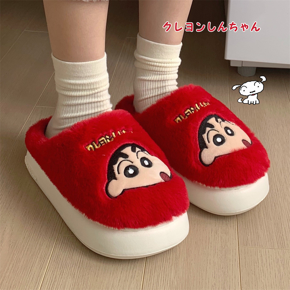XIXITIAO น่ารัก Crayon Shin-Chan รองเท้าแตะผู้ชายผู้หญิงในร่มบ้าน Warm Plush ด้านล่างนุ่มฤดูกาล Baotou ผ้าฝ้าย