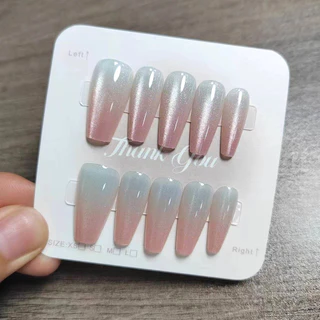 10 ชิ้น/เซ็ตเล็บปลอมที่ทําด้วยมือบรรเทาปลาหางออกแบบแมวตาเล็บปลอมเล็บปลอมด้วยกาว