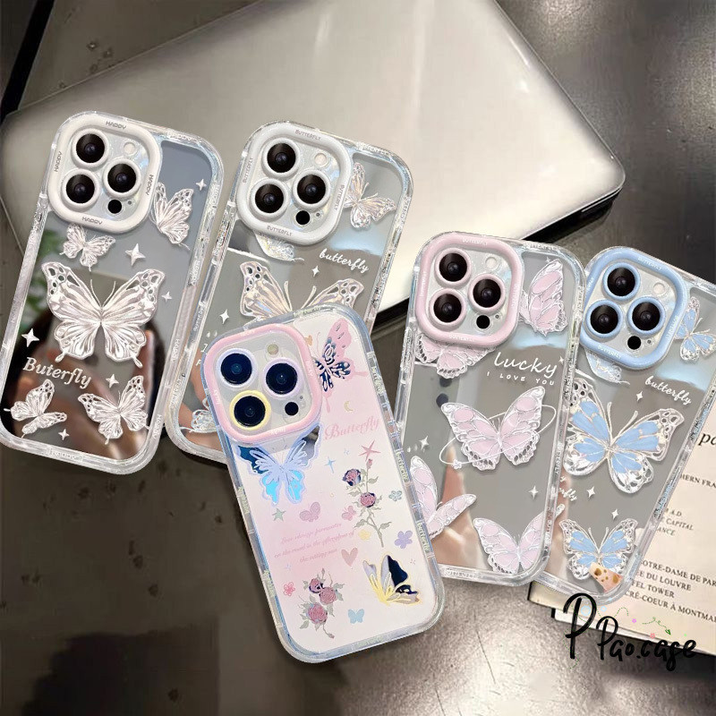 กล่องกำไลข้อมือผีเสื้อความฝันหวานใช้ได้กับ IPhone 11 13 XR 15 7Plus 14 12 Pro Max 8 15 14Plus X XS Max ปกอ่อน