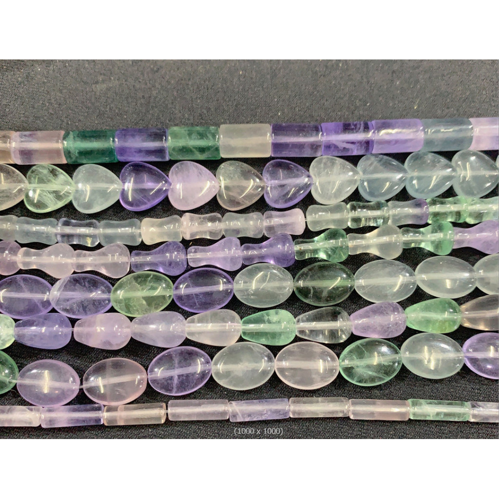คอลเลกชันลูกปัด Fluorite DIY ลูกปัดหินหลวมสําหรับเครื่องประดับทําลูกปัด