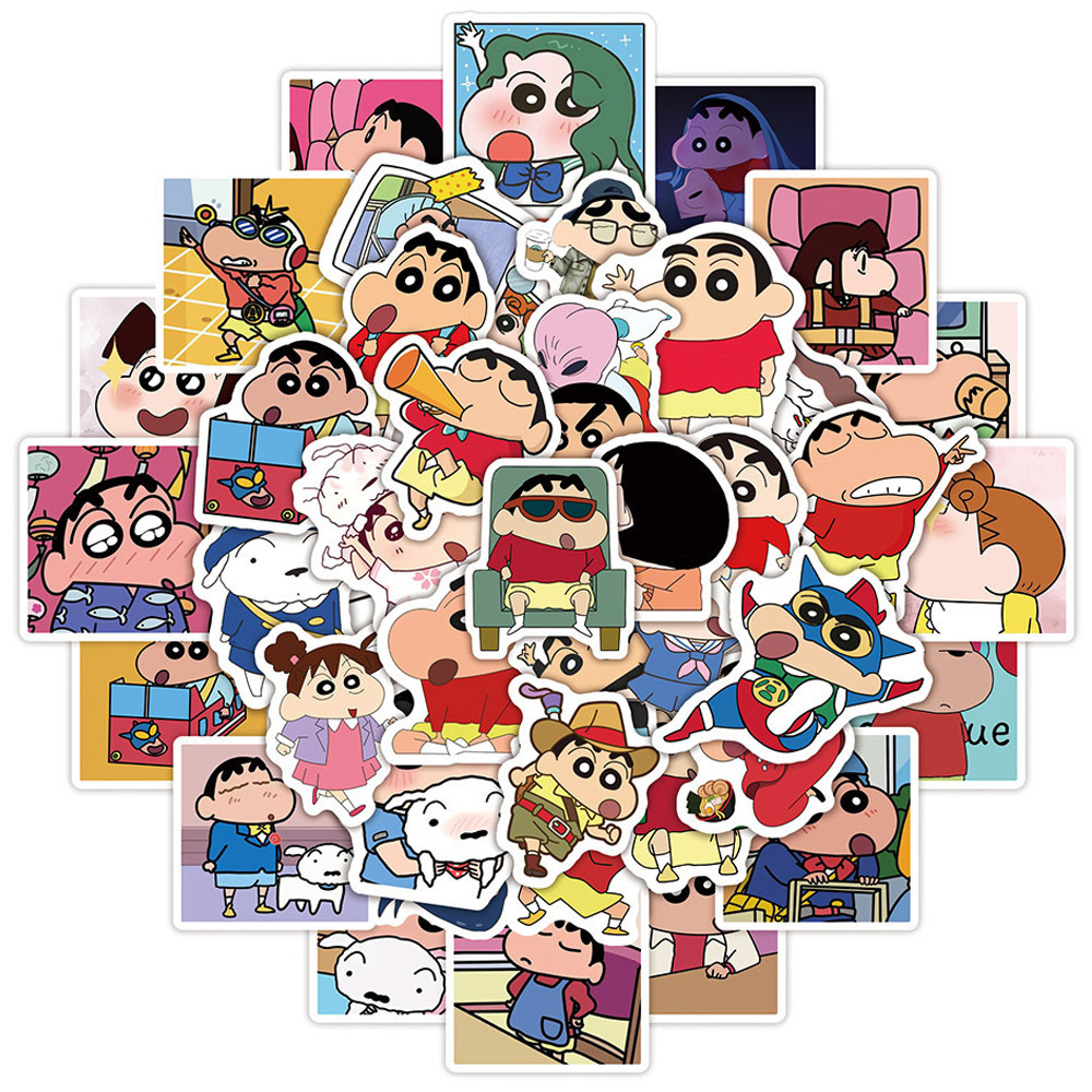 Y&P| ชุดสติ๊กเกอร์ Crayon Shin-chan ชุดสติกเกอร์กราฟฟิตีกันน้ำอะนิเมะ, 50 แผ่น/ชุด