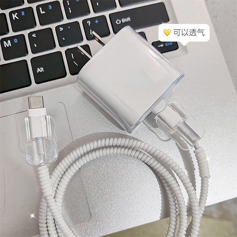 สไตล์เรียบง่ายโปร่งใส Soft TPU 18w/20w Charger Protector ชุด Charger Case Cable Protector สําหรับ iPhone11 12 13 14pro max
