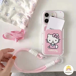 แฟชั่นลาย Hello Kitty น่ารัก ช่องใส่บัตรพร้อมสายคล้อง เคส IPhone 16 11 13 14 12 15 Pro Max 7 8 14 Plus XR X XS Max SE