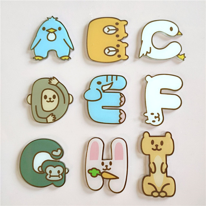 เข็มกลัดอะคริลิคการ์ตูนสัตว์ตัวอักษรภาษาอังกฤษที่น่าสนใจการเรียนรู้ป้ายปากกากระเป๋า PIN PATCH พร้อมอุปกรณ์เสริม