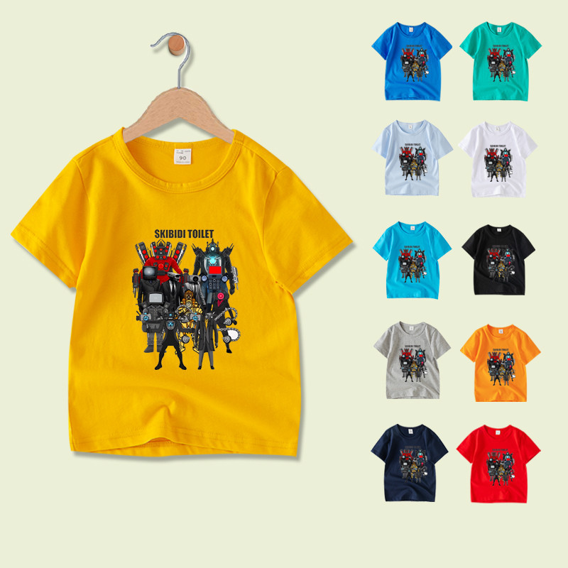เสื้อยืดเด็กผู้ชาย เสื้อผ้าเด็ก Skibidi Toilet ผ้าฝ้าย 100% แขนสั้น เนื้อผ้าอย่างดี ชุดเด็กผู้ชาย 8 สี NE055