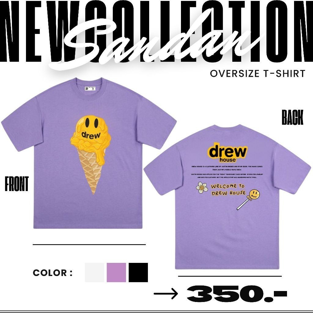ใหม่ 👕👕 การจัดส่งที่รวดเร็วSandan Oversize T-Shirt Cotton100% DREW