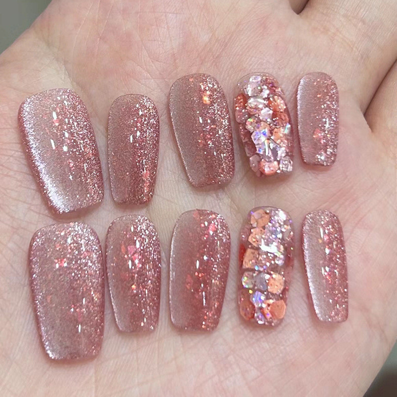 Cat Eye Handmade กดบนเล็บ 24 ชิ้นเล็บปลอมพร้อมสติกเกอร์กาว-MY018