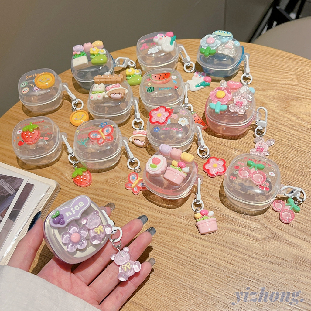 Baseus WM01/WM02/WM02+/W04 หูฟังสด 3D ดอกไม้สตรอเบอร์รี่ Cherry Smile ตกแต่ง Anti-lost จี้ Soft TPU หูฟังไร้สายชุดหูฟังเกราะป้องกัน