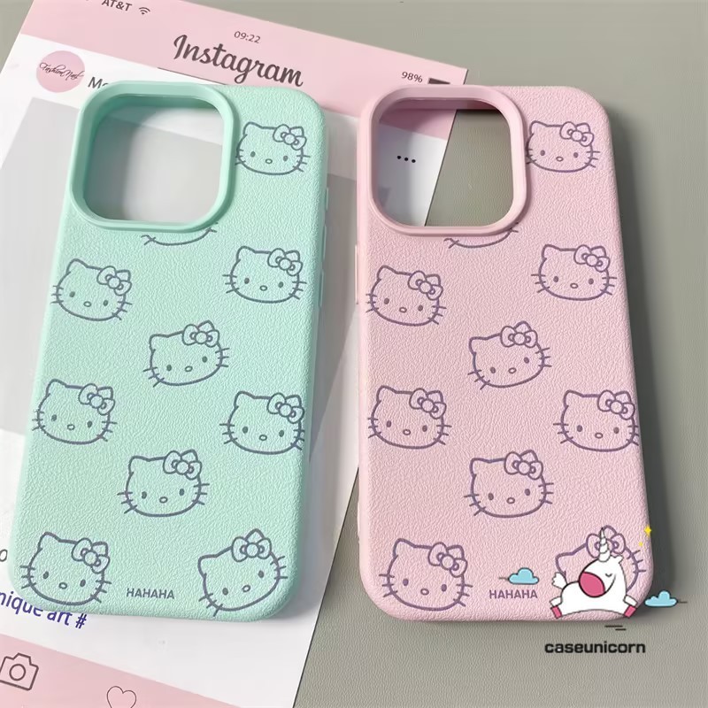 การ์ตูนสร้างสรรค์ Hello Kitty Doodle แท็กน่ารัก Candy สีสําหรับ IPhone 14 11 16 15 13 12 Pro Max XR X XS Max 15 14 16 Plus นุ่มหรูหราผิวรู้สึกหนังกรณี