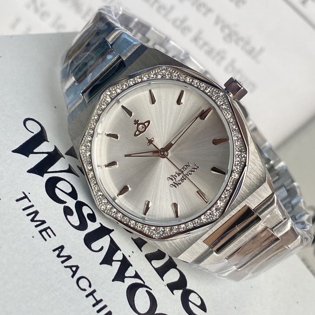 Vivienne westwood White Moon Aperture Diamond Watch 34MM Box